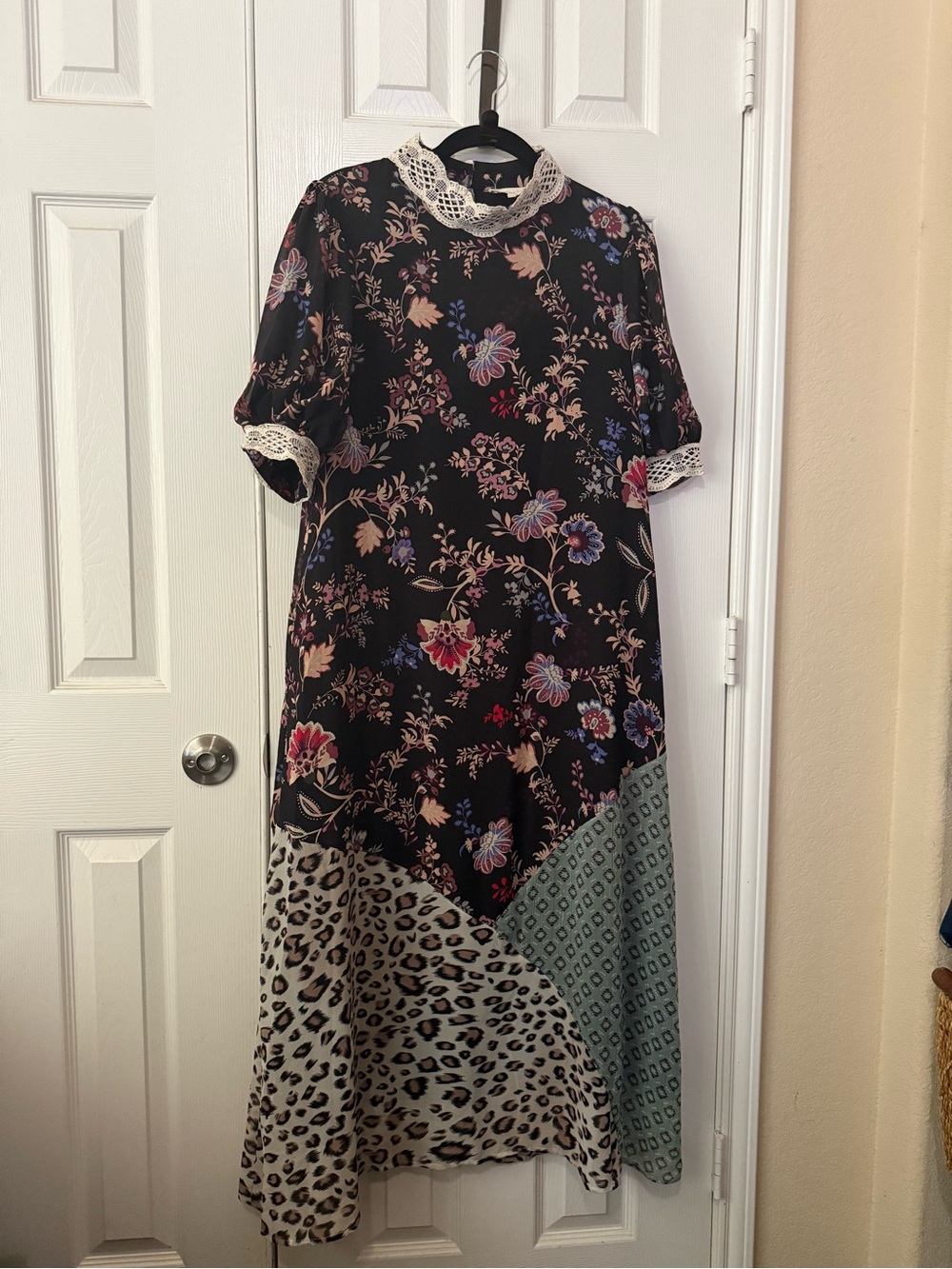 Melloday Women's Floral Cheetah Tiered Maxi Dress Sz L